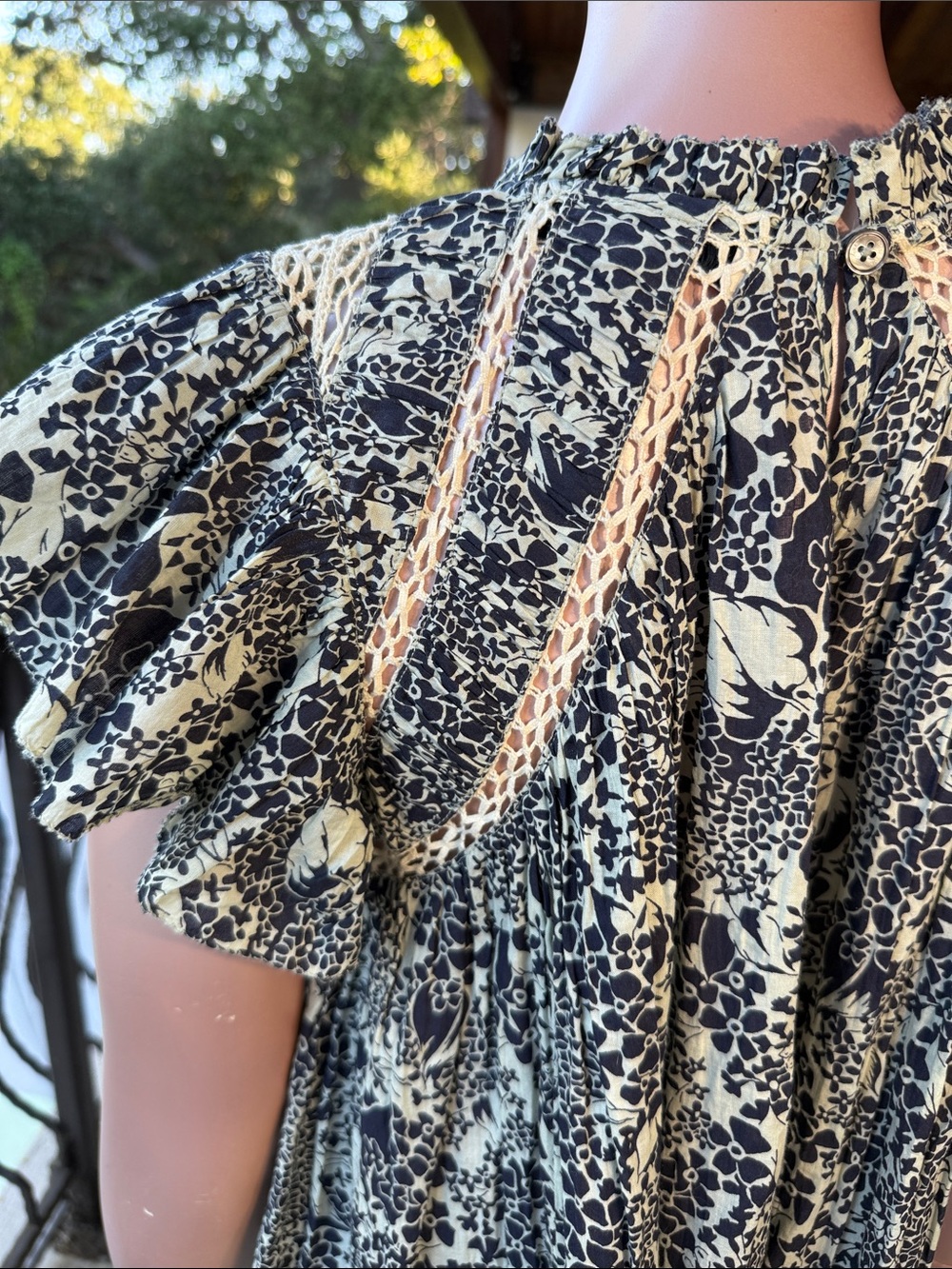 Sea New York top Priya Flutter Sleeve Floral navy blue pale green crochet lace S - Picture 4 of 17